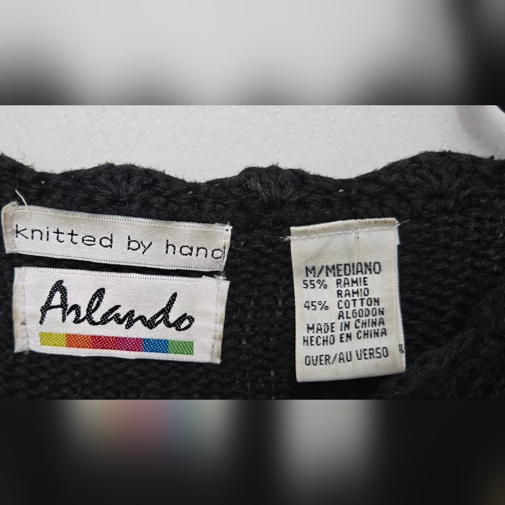 Vintage Arlando 90s Floral Knit Sweater Pointelle Embroidered Womens M Spring - Picture 5 of 5